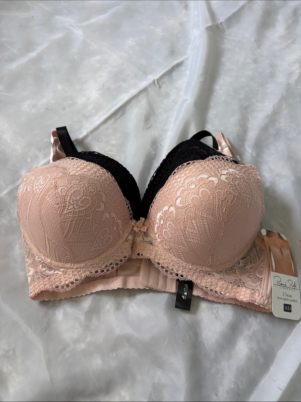 Rene Rofe Lace Push-Up Bra in Blush and Black